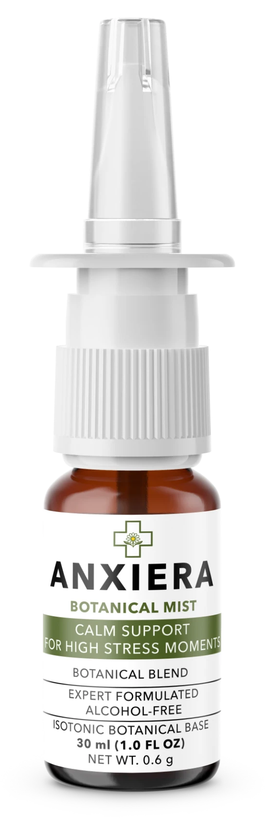 Anxiera Botanical Mist amber bottle standing beside dried lavender