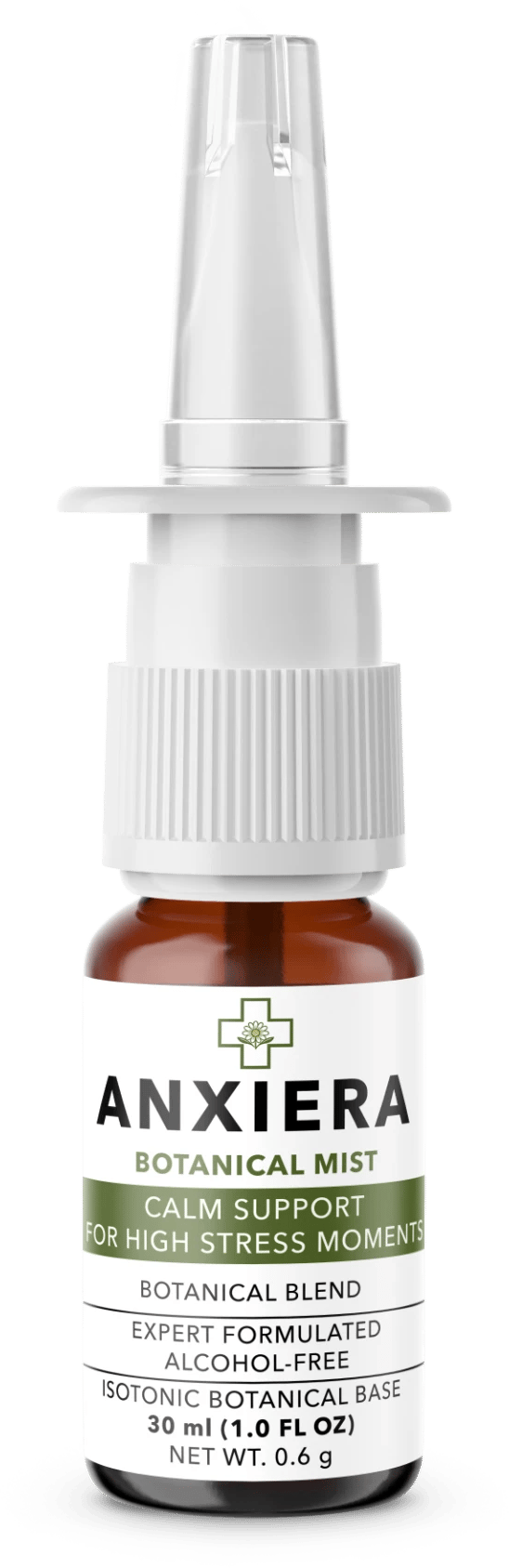Anxiera Botanical Mist amber bottle standing beside dried lavender